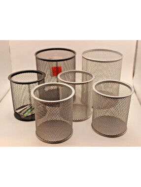 Lot of 6 NEW Metal Mesh Pencil Pen Holders Desk Organizer Cups Black Silver